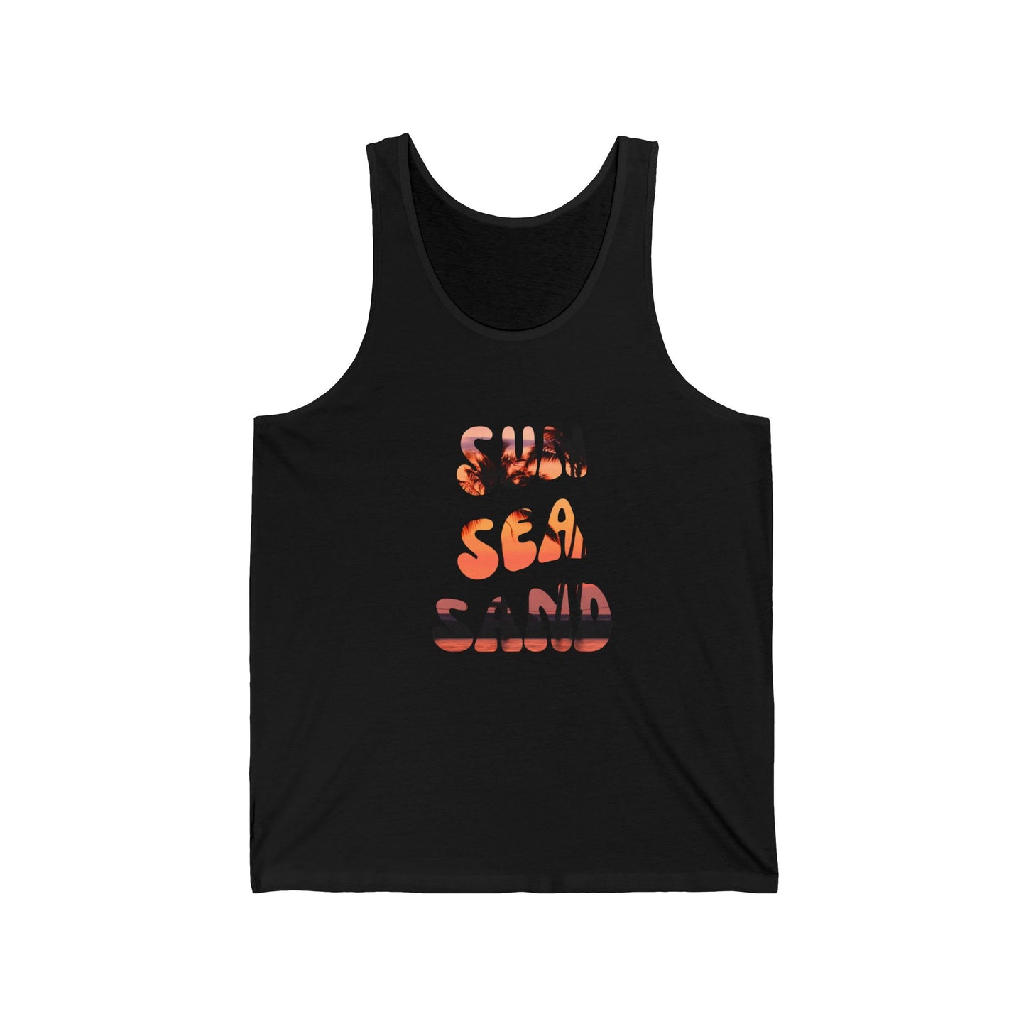 Unisex Jersey Tank Top - "Sun, Sea, Sand" Summer Vibes, Beachwear, Vacation Apparel, Gift for Him/Her, Casual Wear