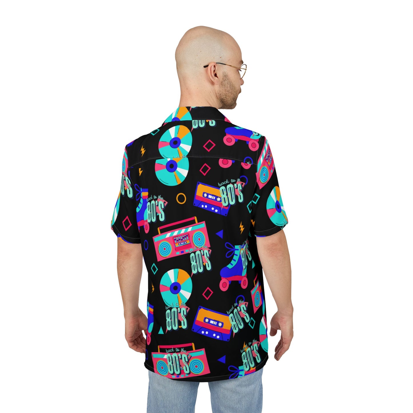 Retro 80s Themed Hawaiian Shirt, Unisex Button-Down Shirt for Summer, Beach Party, Vacation Outfit, Statement Fashion