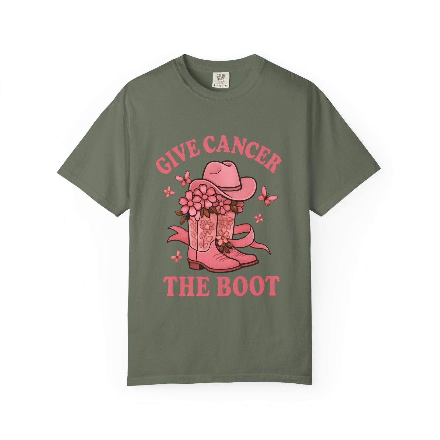 Cancer Awareness T-shirt, Give Cancer the Boot Tee, Unisex Garment-Dyed Shirt, Support Cancer Fighters, Gift for Survivors