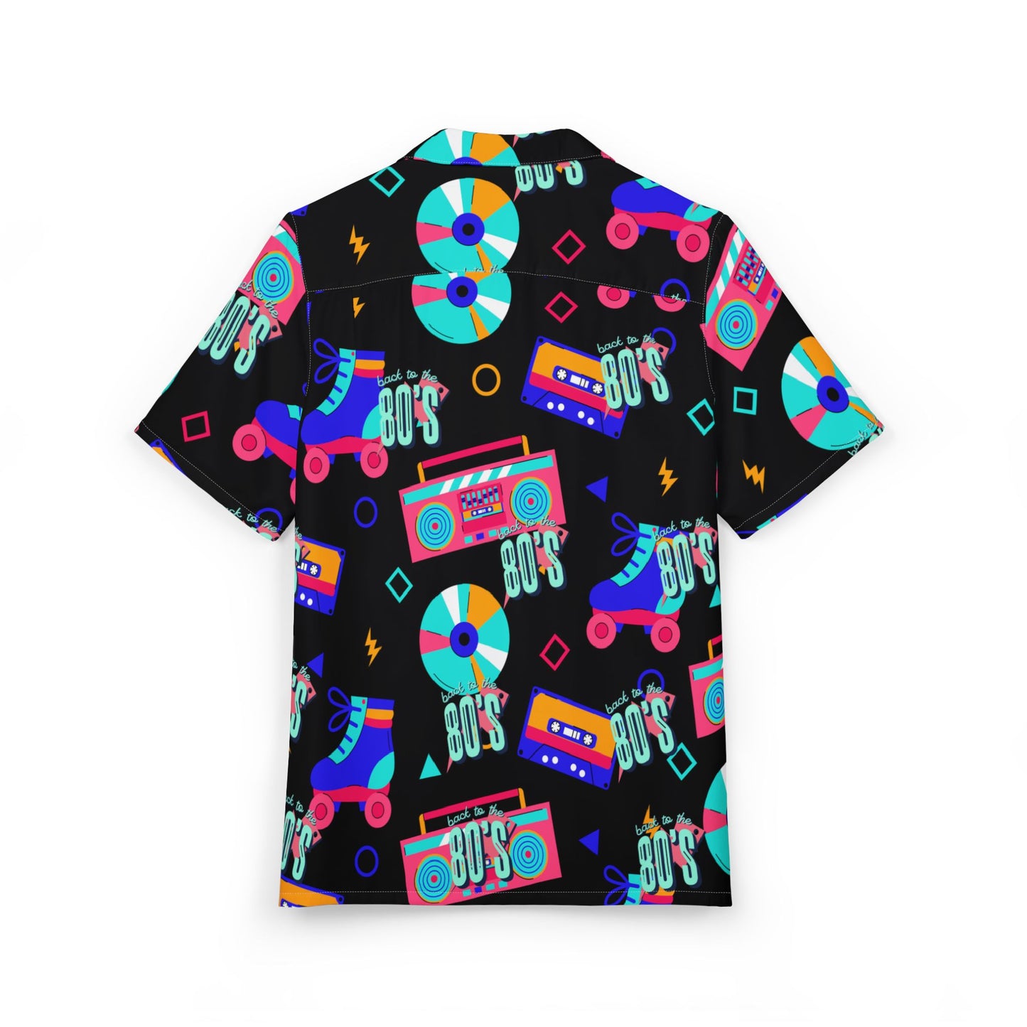 Retro 80s Themed Hawaiian Shirt, Unisex Button-Down Shirt for Summer, Beach Party, Vacation Outfit, Statement Fashion