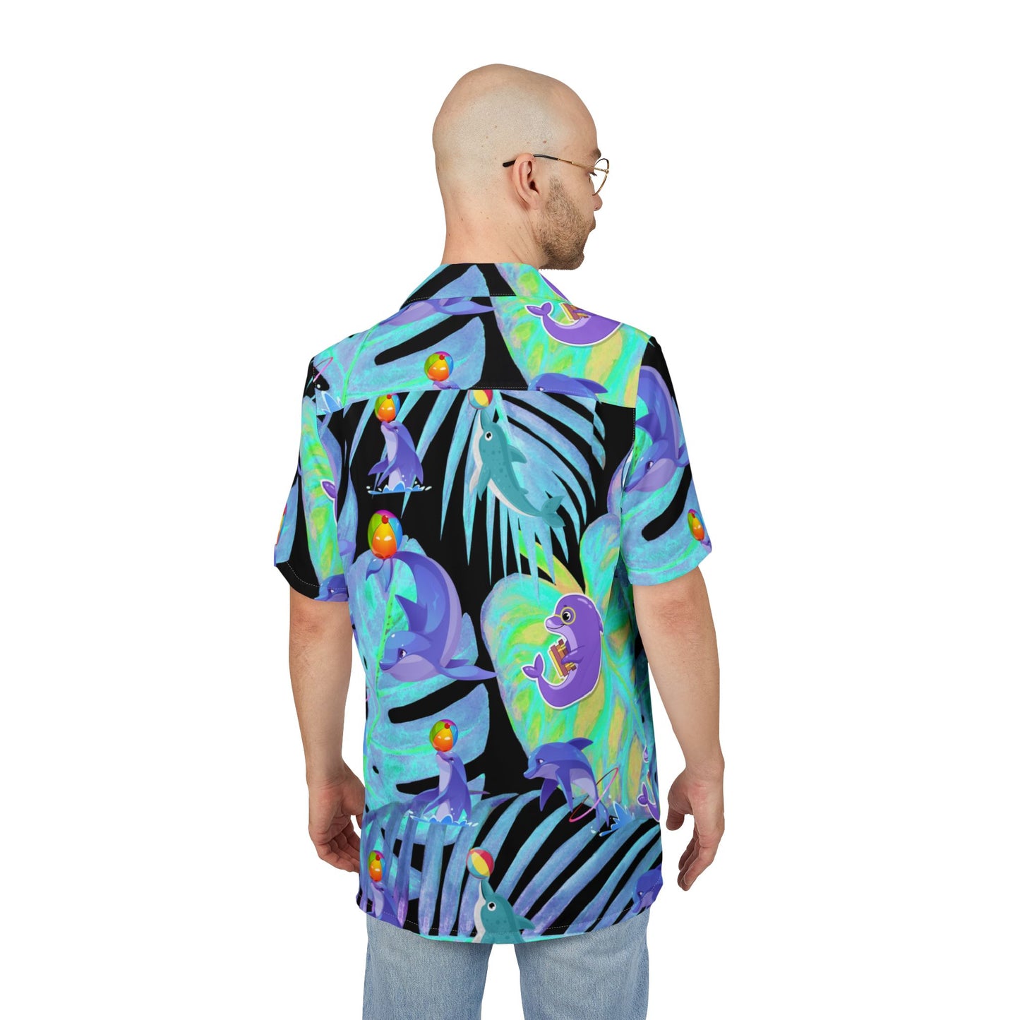 Hawaiian Shirt, Whimsical Dolphin Tropical Design