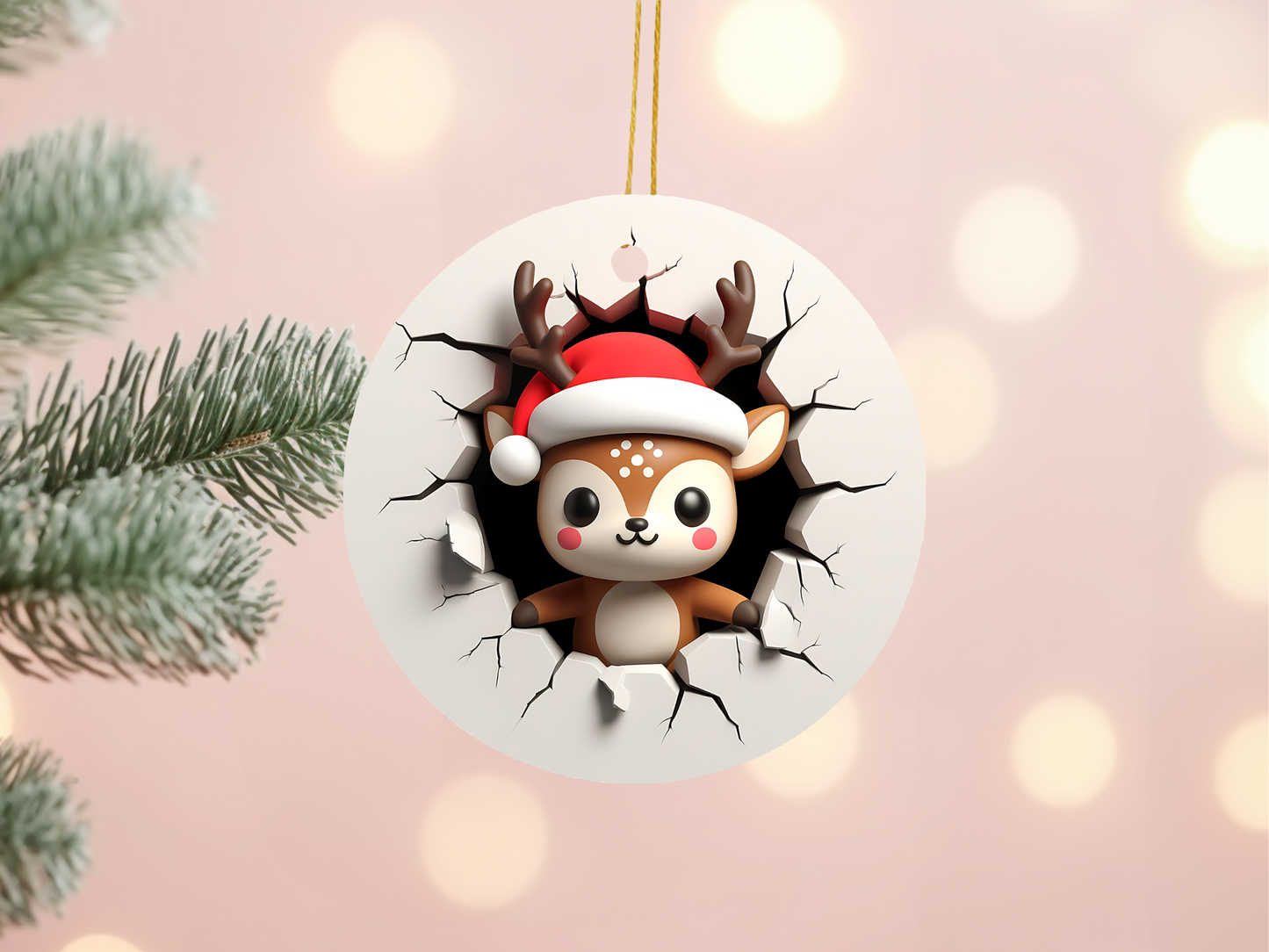 Reindeer Wearing A Santa Ornament