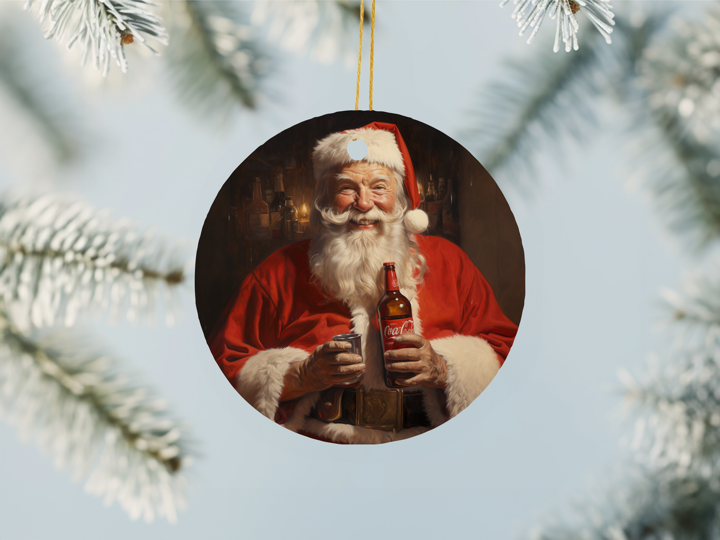 Santa With Holding Soda Bottle Christmas Ornament