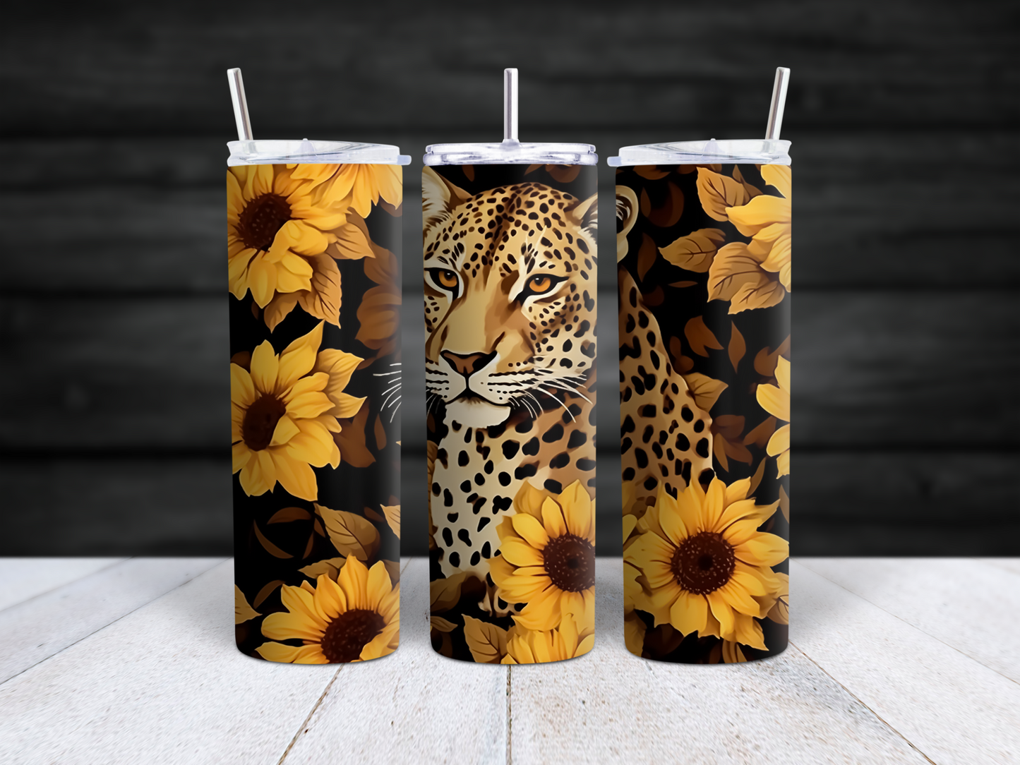 Leopard With Sunflowers