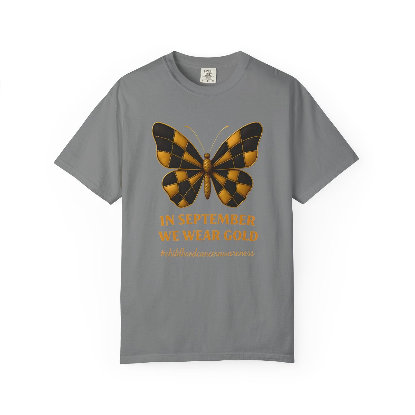 September Gold Butterfly T-Shirt, Unisex Garment-Dyed Tee, Fall Fashion Shirt, Casual Wear, Awareness Tee