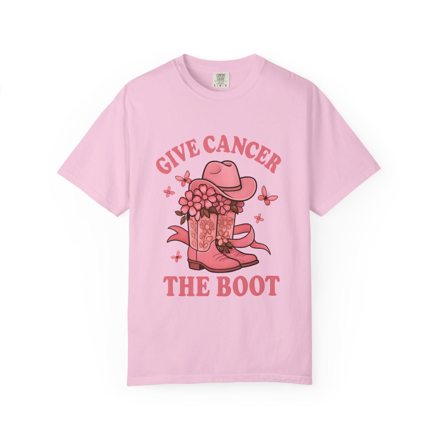 Cancer Awareness T-shirt, Give Cancer the Boot Tee, Unisex Garment-Dyed Shirt, Support Cancer Fighters, Gift for Survivors