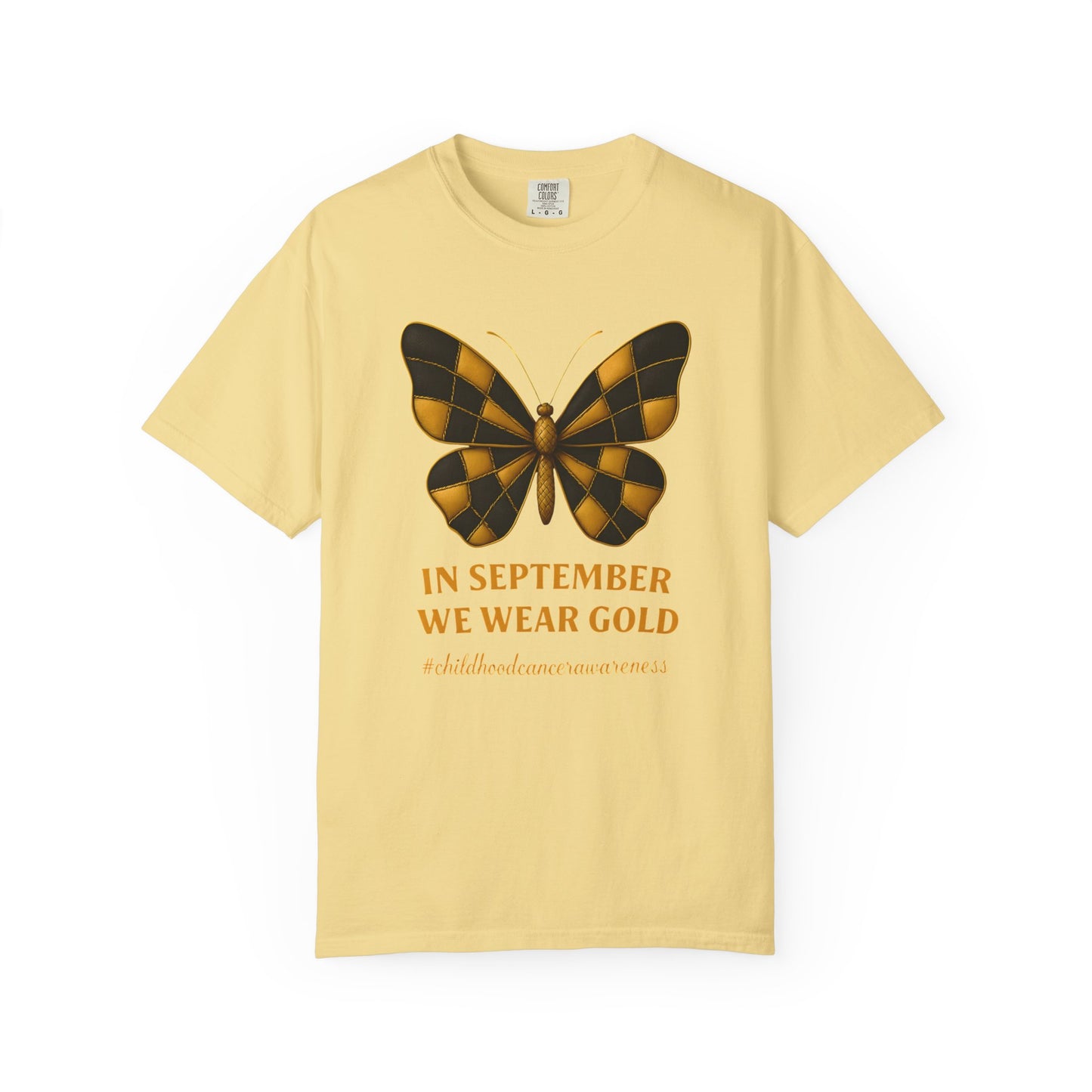 September Gold Butterfly T-Shirt, Unisex Garment-Dyed Tee, Fall Fashion Shirt, Casual Wear, Awareness Tee