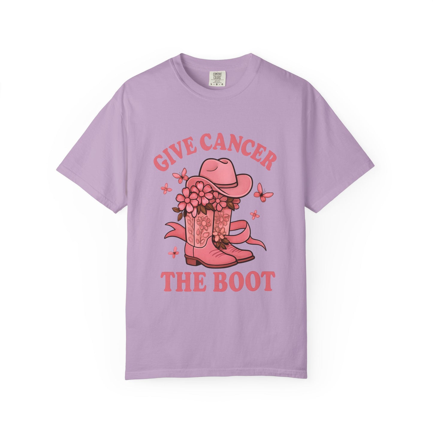 Cancer Awareness T-shirt, Give Cancer the Boot Tee, Unisex Garment-Dyed Shirt, Support Cancer Fighters, Gift for Survivors