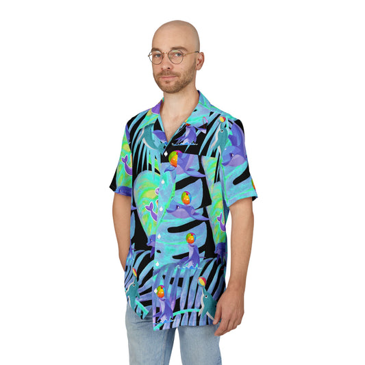 Hawaiian Shirt, Whimsical Dolphin Tropical Design