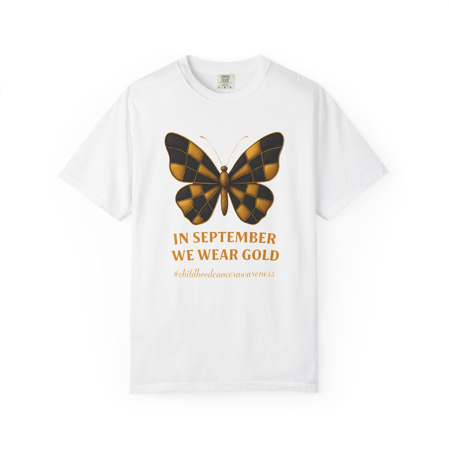 September Gold Butterfly T-Shirt, Unisex Garment-Dyed Tee, Fall Fashion Shirt, Casual Wear, Awareness Tee