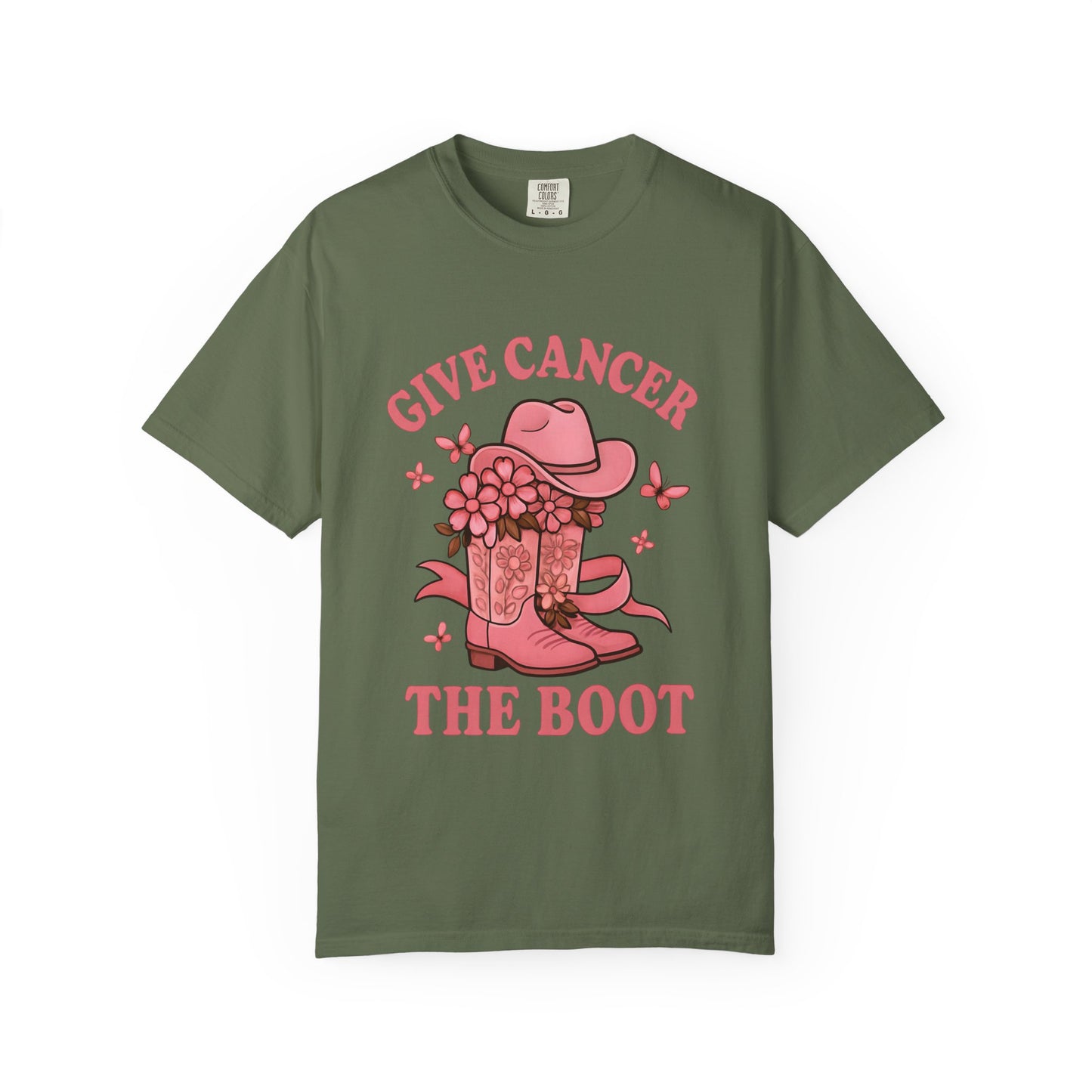 Cancer Awareness T-shirt, Give Cancer the Boot Tee, Unisex Garment-Dyed Shirt, Support Cancer Fighters, Gift for Survivors