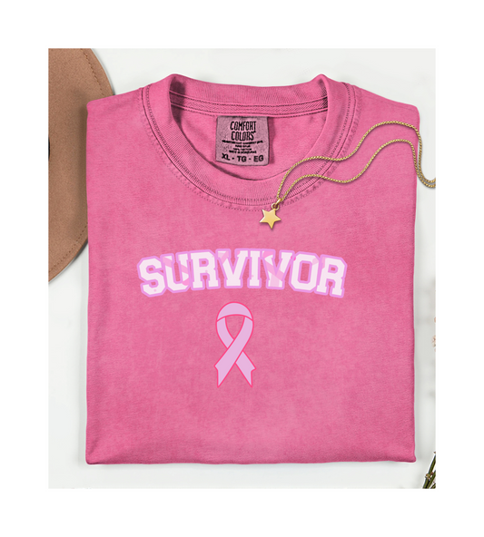 Survivor T-Shirt, Garment-Dyed Unisex Tee for Awareness, Cancer Support, Pink Ribbon Apparel, Gift for Survivors, Inspirational Shirt