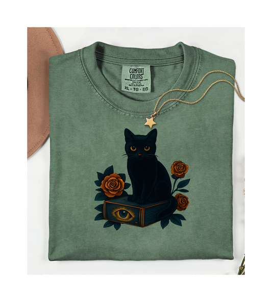 Black Cat & Roses T-Shirt, Unisex Graphic Tee, Cute Cat Lover Gift, Witchy Apparel, Spooky Fall Fashion