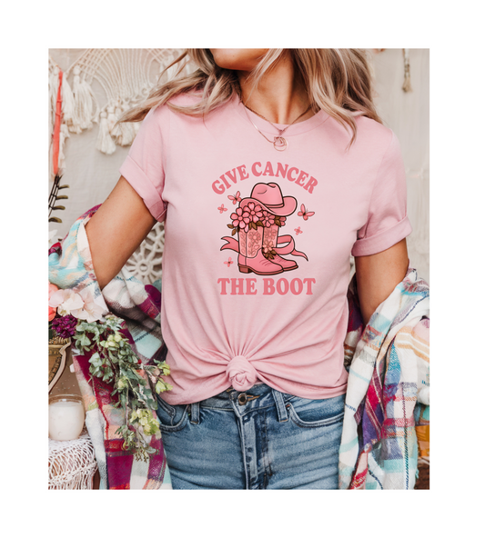 Cancer Awareness T-shirt, Give Cancer the Boot Tee, Unisex Garment-Dyed Shirt, Support Cancer Fighters, Gift for Survivors