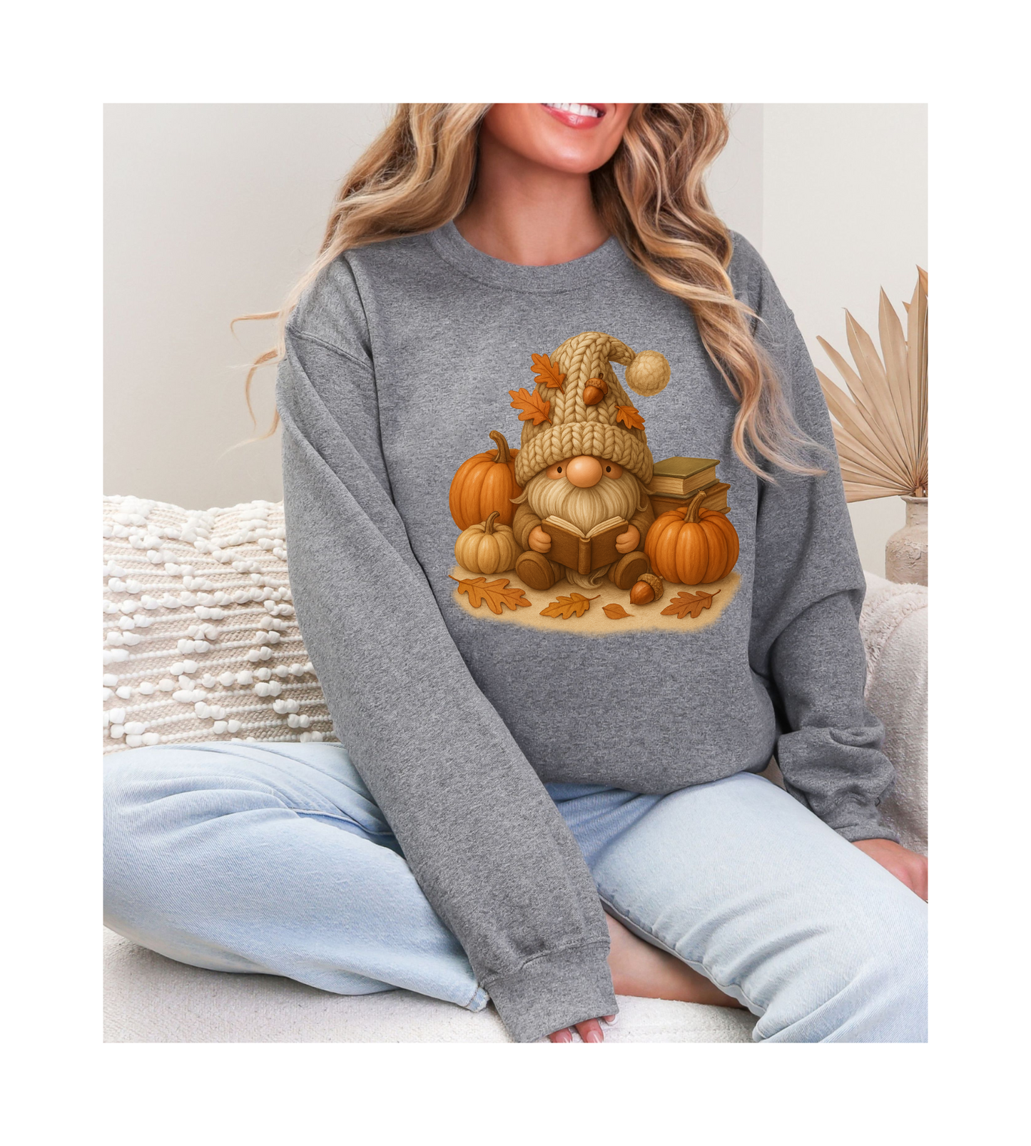 Cozy Fall Gnome Sweatshirt with Pumpkins, Autumn Apparel