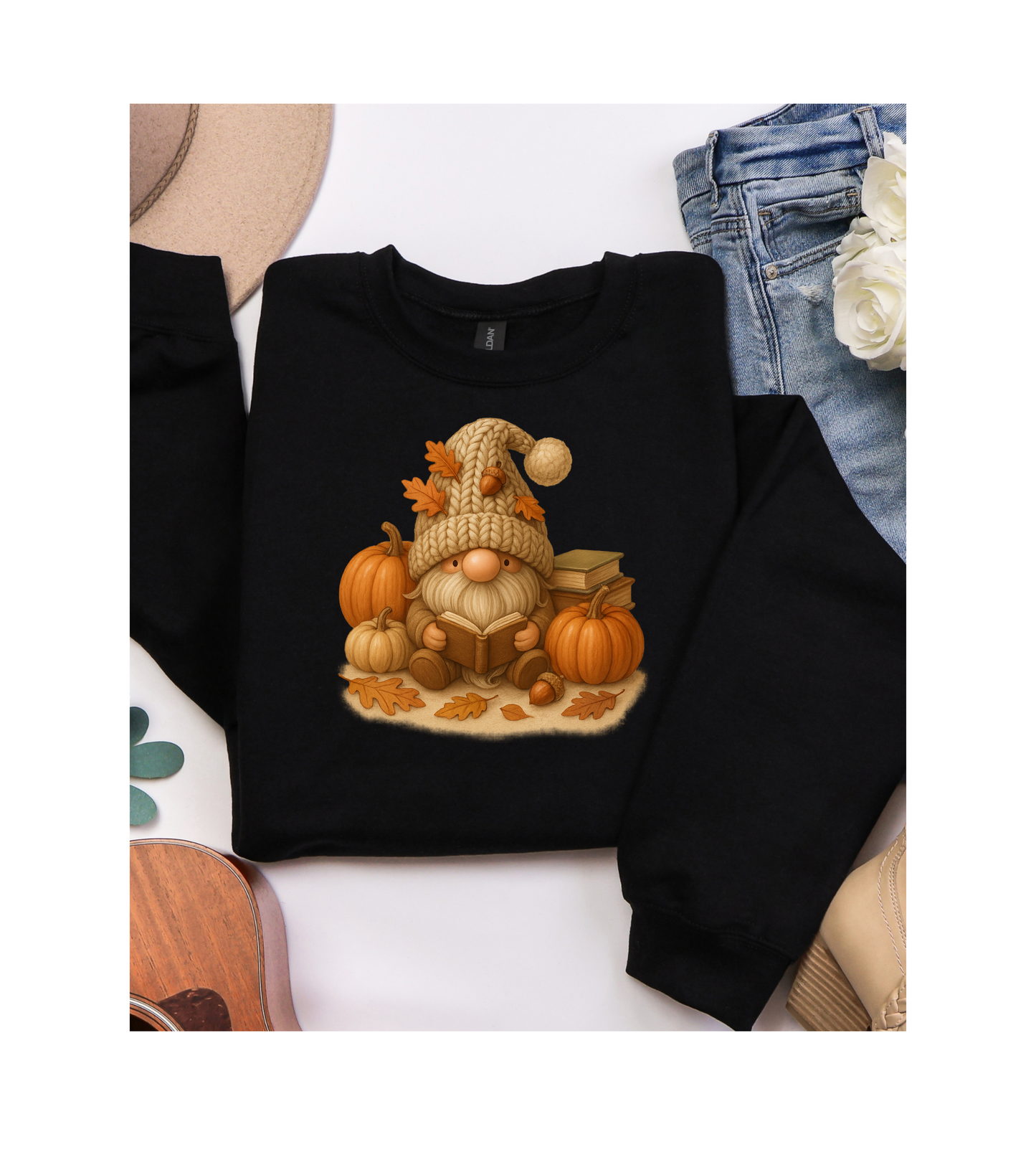 Cozy Fall Gnome Sweatshirt with Pumpkins, Autumn Apparel