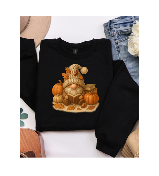 Cozy Fall Gnome Sweatshirt with Pumpkins, Autumn Apparel