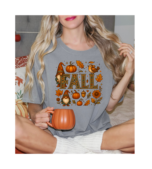Fall-Themed Unisex Garment-Dyed T-Shirt, Cozy Autumn Tee, Seasonal Fashion, Gnome & Pumpkin Design, Perfect for  Fall