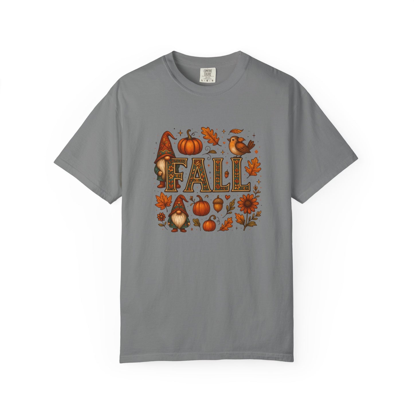 Fall-Themed Unisex Garment-Dyed T-Shirt, Cozy Autumn Tee, Seasonal Fashion, Gnome & Pumpkin Design, Perfect for  Fall