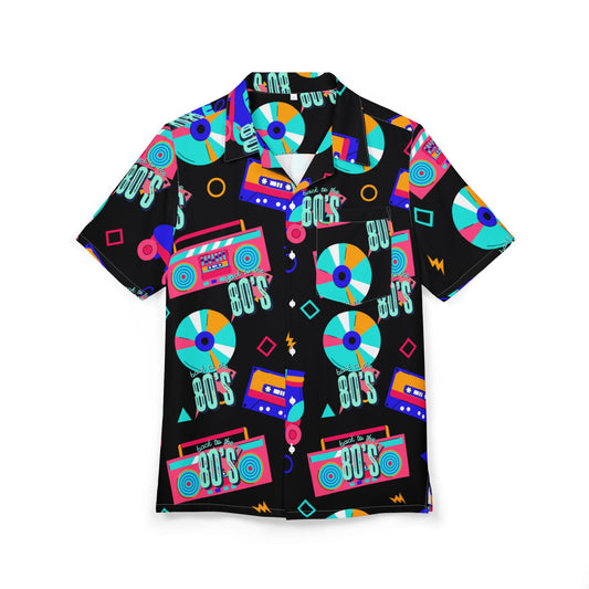 Retro 80s Themed Hawaiian Shirt, Unisex Button-Down Shirt for Summer, Beach Party, Vacation Outfit, Statement Fashion