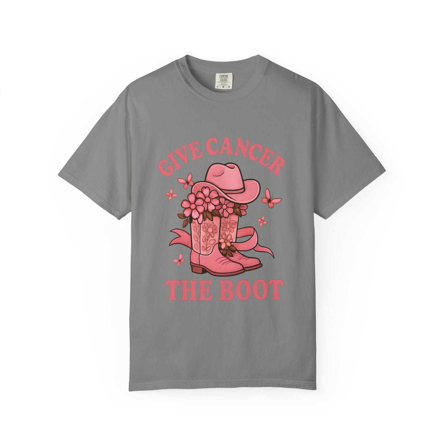 Cancer Awareness T-shirt, Give Cancer the Boot Tee, Unisex Garment-Dyed Shirt, Support Cancer Fighters, Gift for Survivors