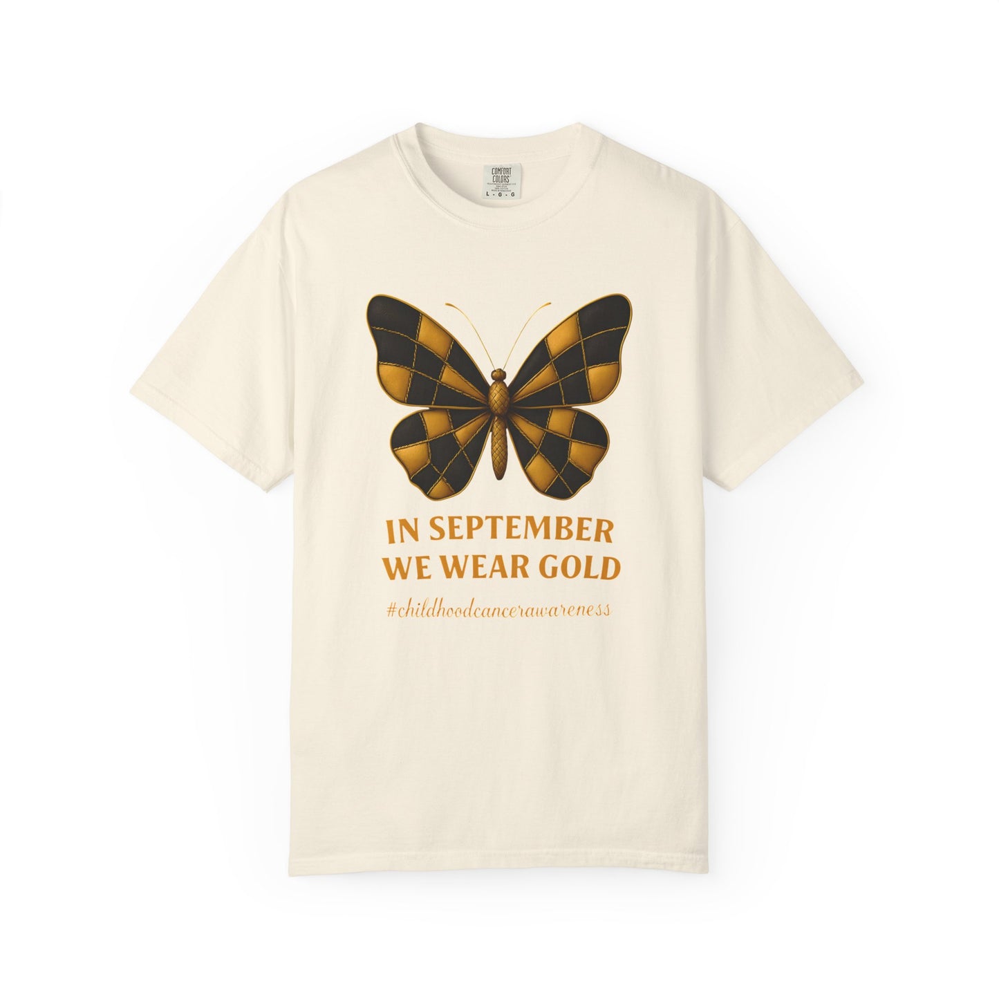 September Gold Butterfly T-Shirt, Unisex Garment-Dyed Tee, Fall Fashion Shirt, Casual Wear, Awareness Tee