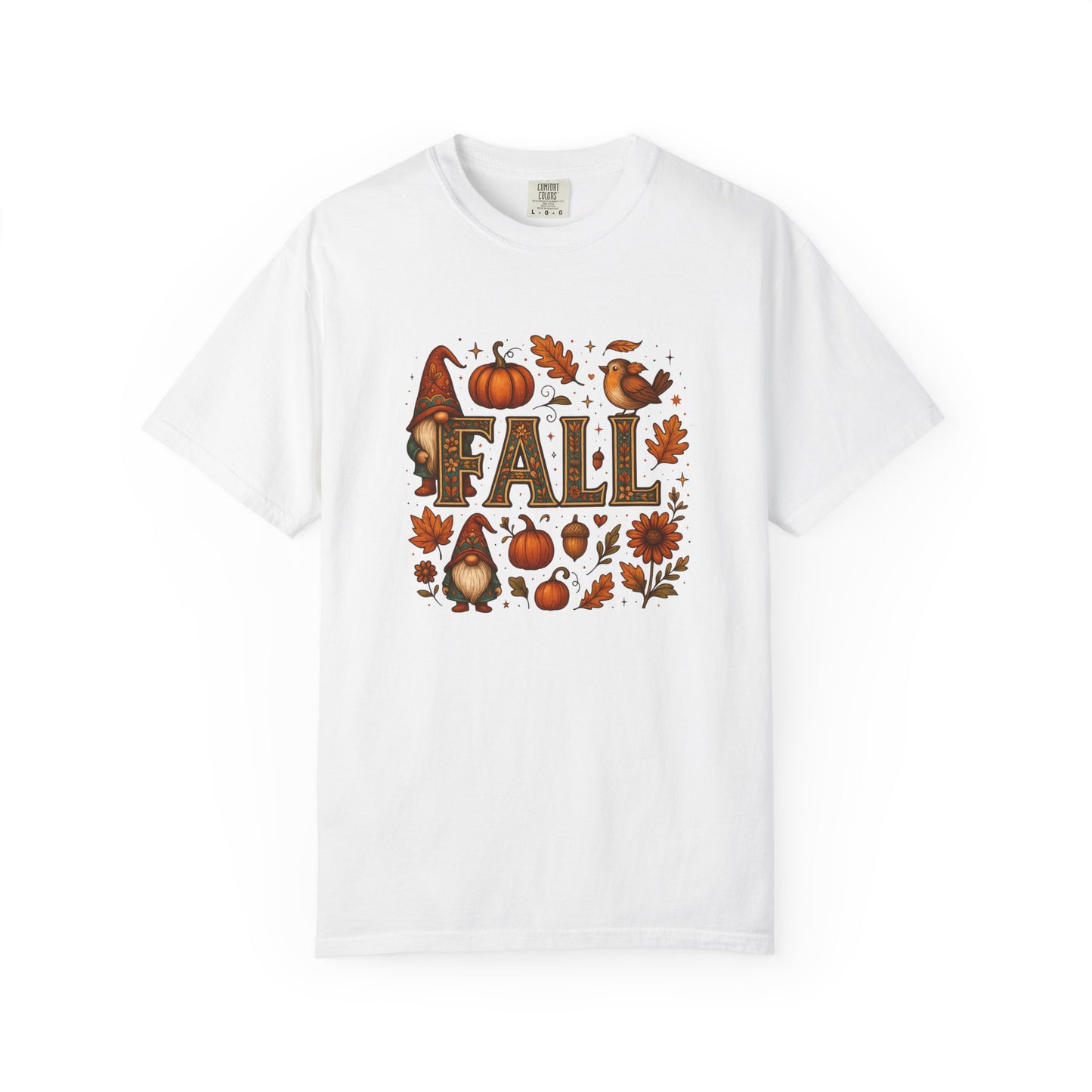 Fall-Themed Unisex Garment-Dyed T-Shirt, Cozy Autumn Tee, Seasonal Fashion, Gnome & Pumpkin Design, Perfect for  Fall