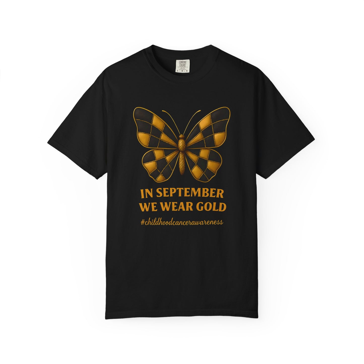 September Gold Butterfly T-Shirt, Unisex Garment-Dyed Tee, Fall Fashion Shirt, Casual Wear, Awareness Tee