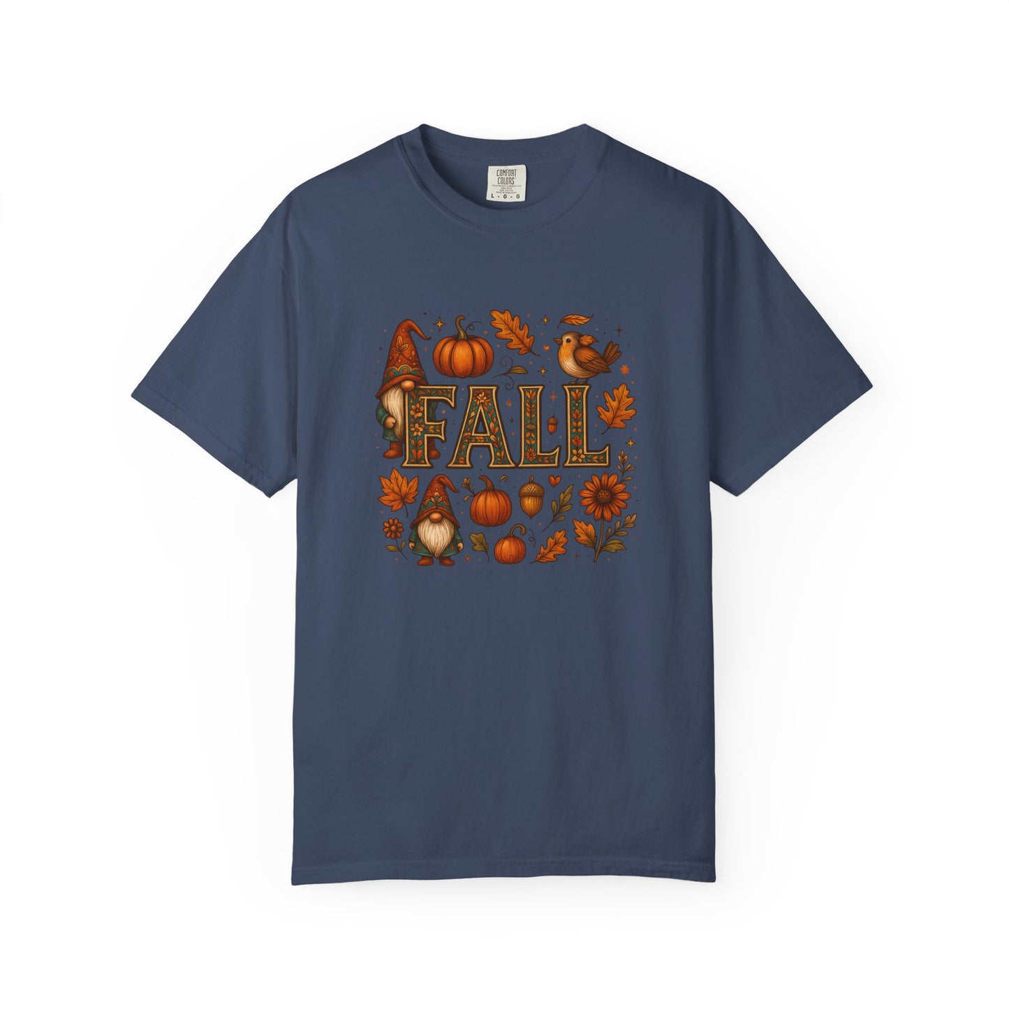 Fall-Themed Unisex Garment-Dyed T-Shirt, Cozy Autumn Tee, Seasonal Fashion, Gnome & Pumpkin Design, Perfect for  Fall