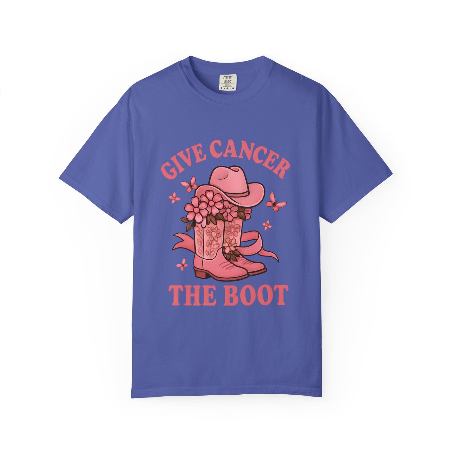 Cancer Awareness T-shirt, Give Cancer the Boot Tee, Unisex Garment-Dyed Shirt, Support Cancer Fighters, Gift for Survivors
