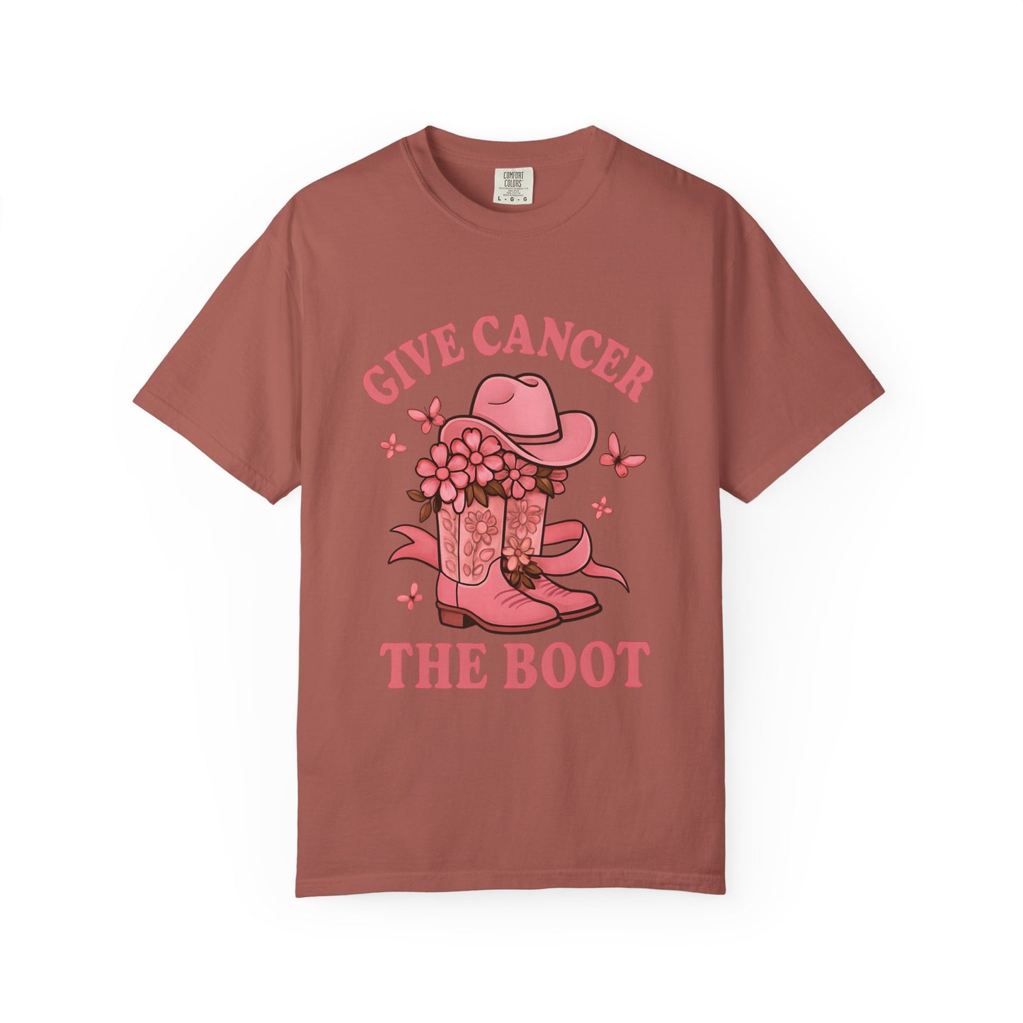 Cancer Awareness T-shirt, Give Cancer the Boot Tee, Unisex Garment-Dyed Shirt, Support Cancer Fighters, Gift for Survivors