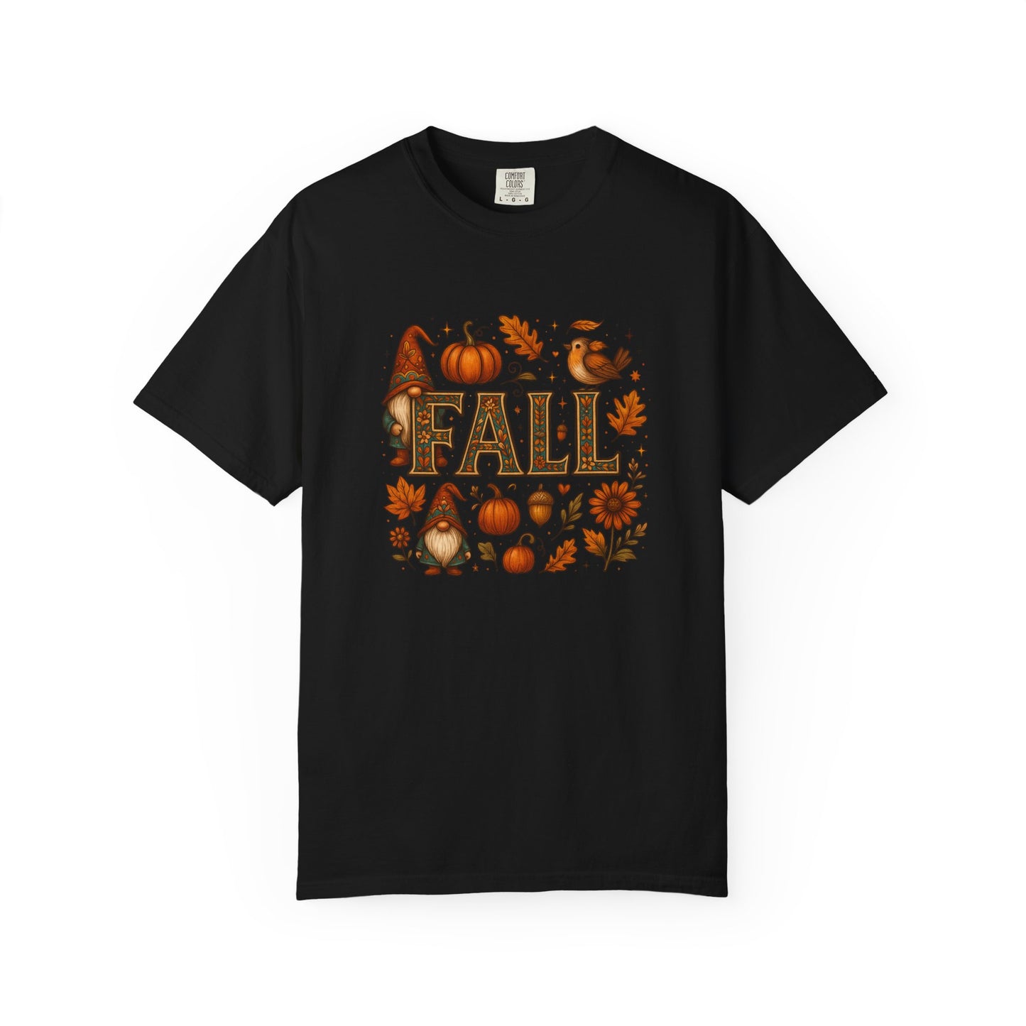 Fall-Themed Unisex Garment-Dyed T-Shirt, Cozy Autumn Tee, Seasonal Fashion, Gnome & Pumpkin Design, Perfect for  Fall
