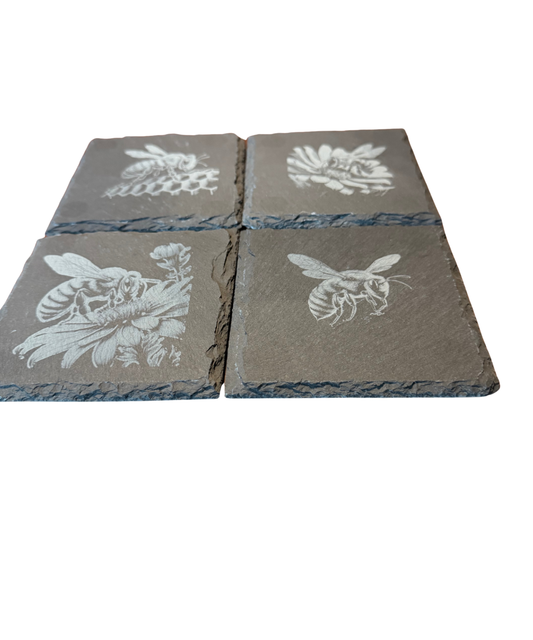 Bee Engraved Slate Coasters