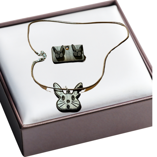 Chocolate Bunny With A Bite Out Of Its Ear Necklace And Stud Earring Set