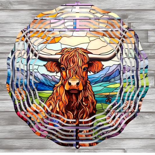 Stained Glass Cow Wind Spinner