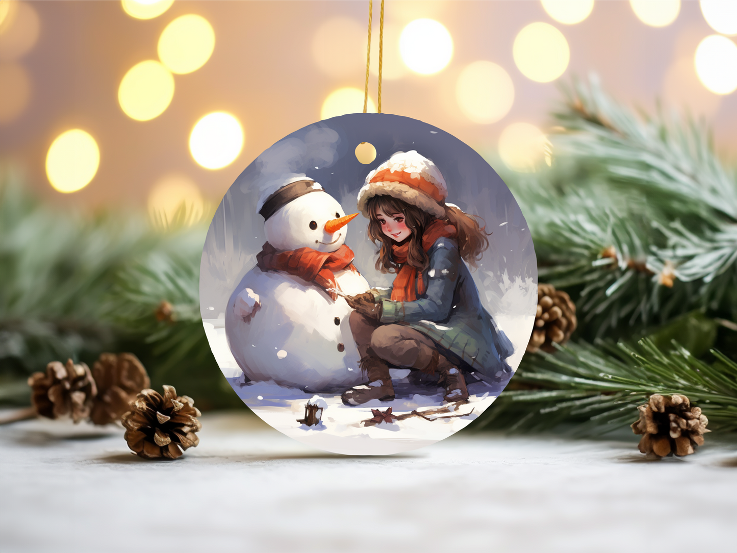 Girl and Snowman Christmas Ornament