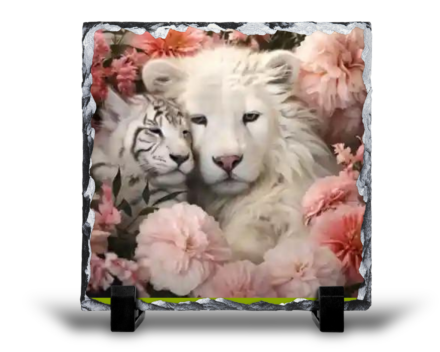 Snuggleing White Tiger and Lion Slate Sign