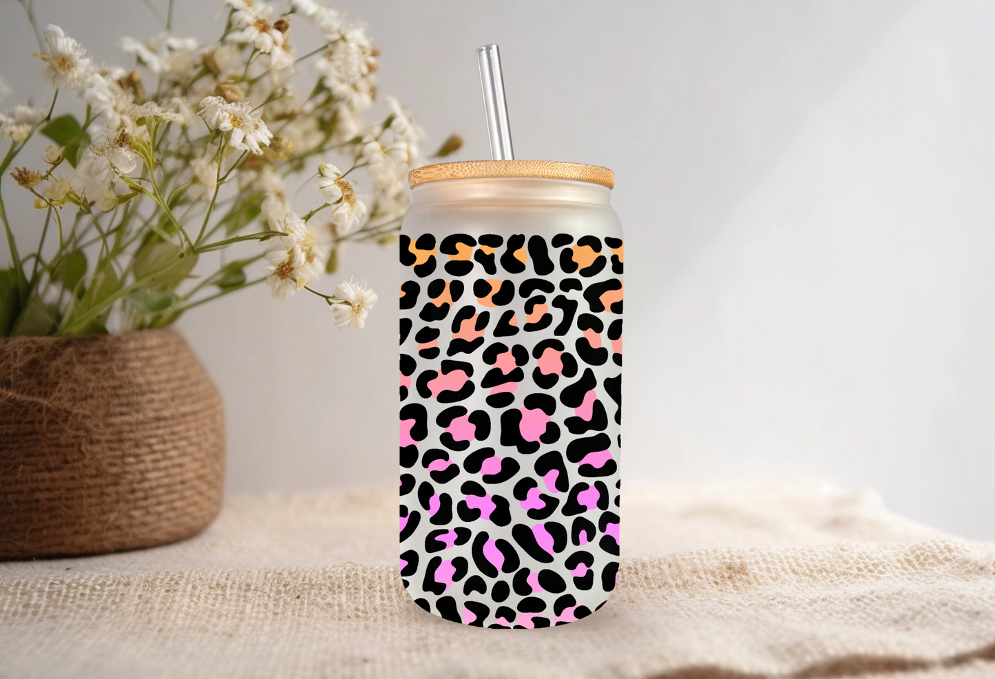 Ombre Leopard Frosted Glass Can