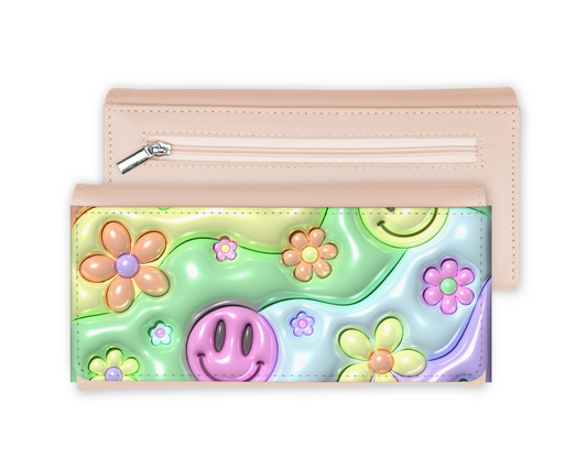 Puffy Floral Happy Face Wallet