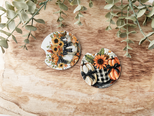 Pumpkin Floral Car Coasters