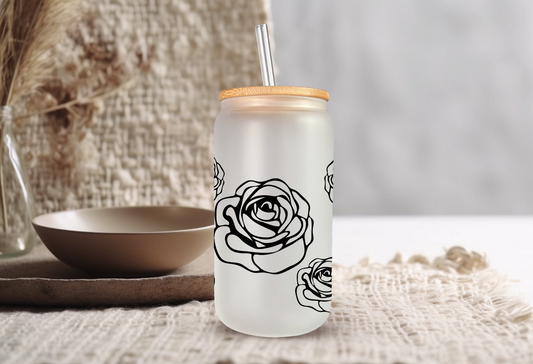 Rose Frosted Glass Can