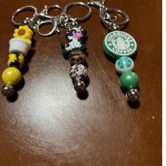 SunFlower,Cow and Starbucks Keychains