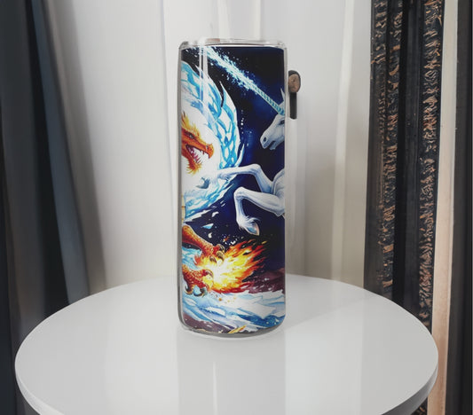 Unicorn and Dragon Battle Tumbler